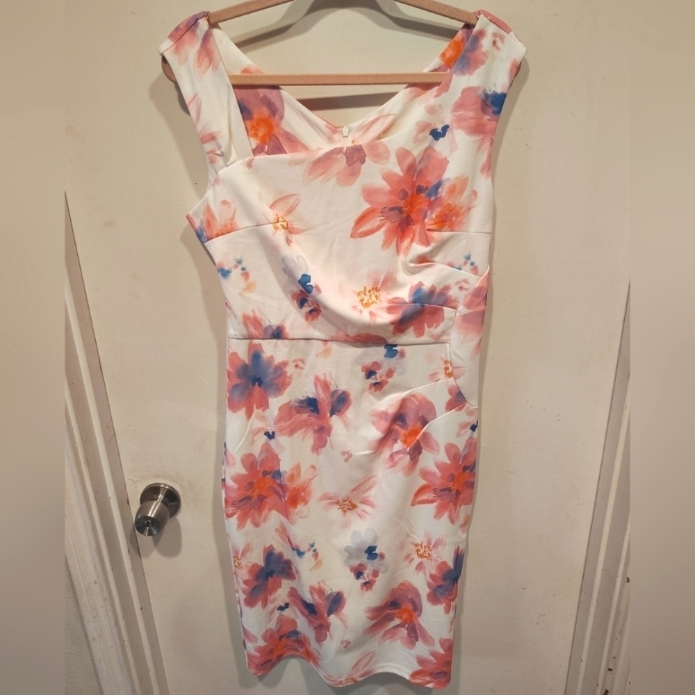 Belle Poque NWT Floral Irregular Neckline Elegant Retro Dinner Cocktail  Dress L